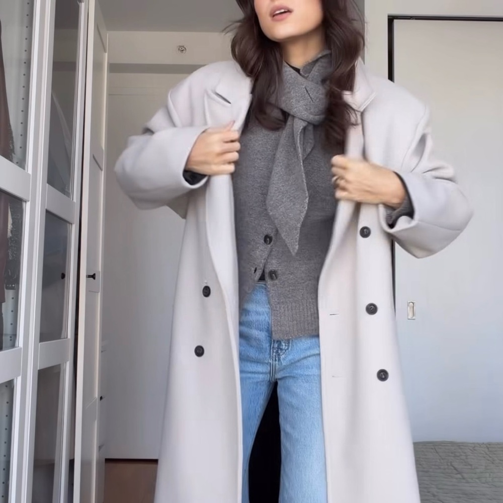 ZARA SCARF KNIT CARDIGAN SWEATER - WOOL SWEATER WITH DETACHABLE SCARF